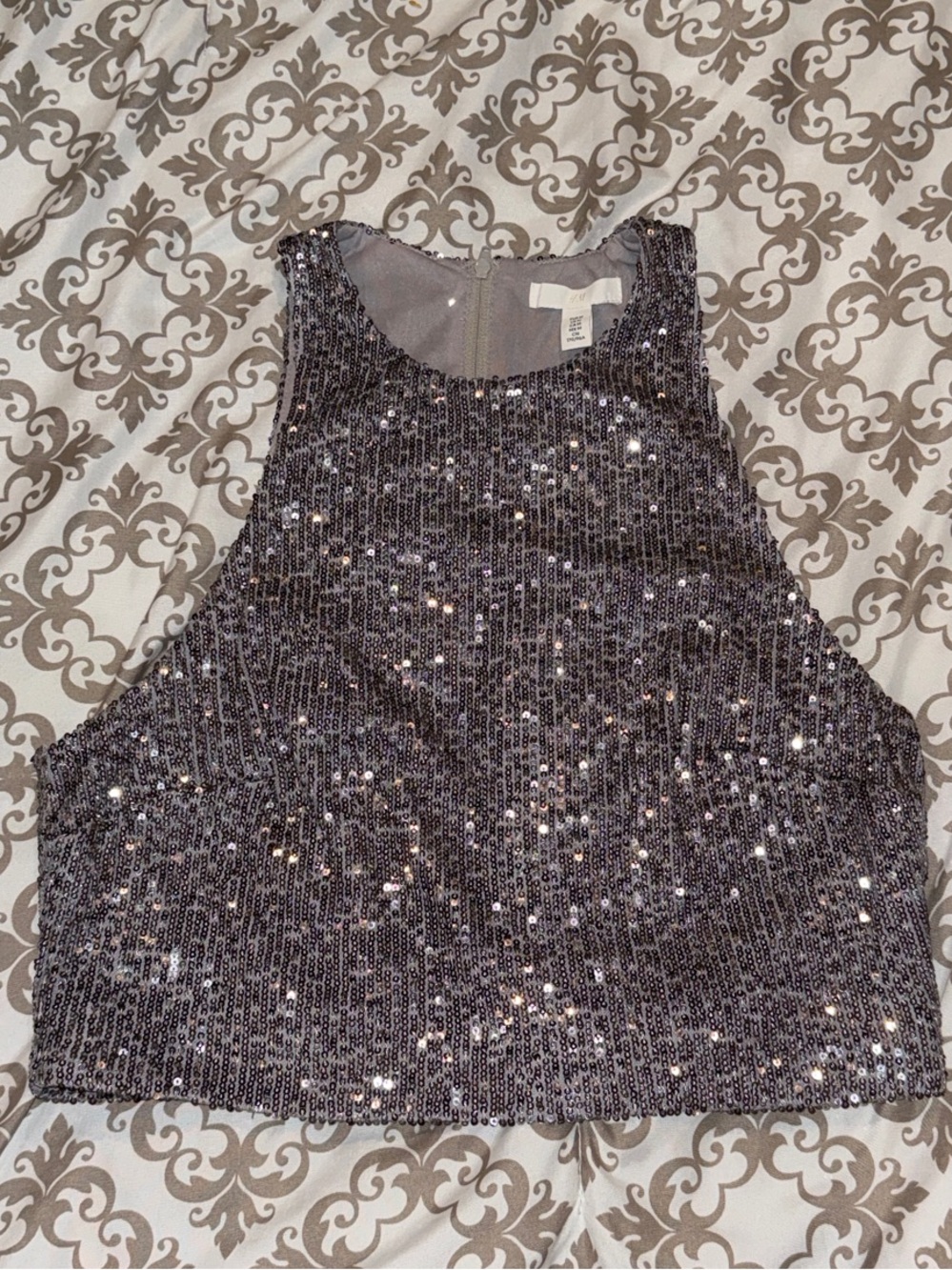 H&M Silver Sequin Cropped Camisole